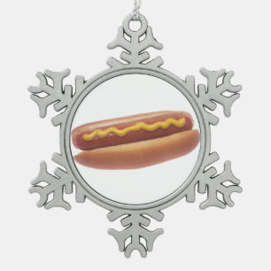 Hot Dog with Mustard Snowflake Pewter Christmas Ornament