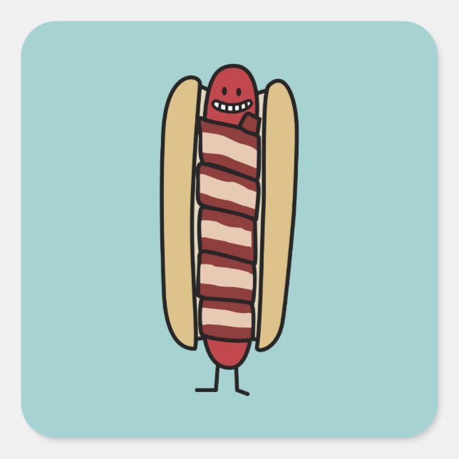 Hot dog wrapped in Bacon Square Sticker (Front)