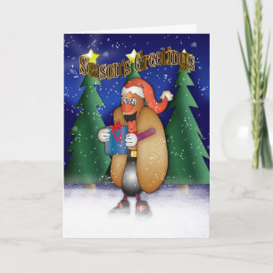 Hot Dogs, Onions, Bun, Christmas Card - Santa Hot