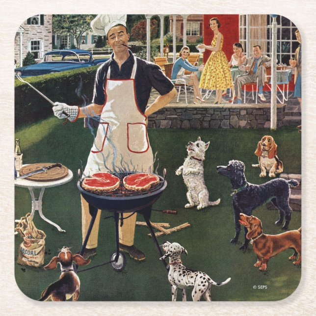 Hot Dogs Square Paper Coaster (Front)