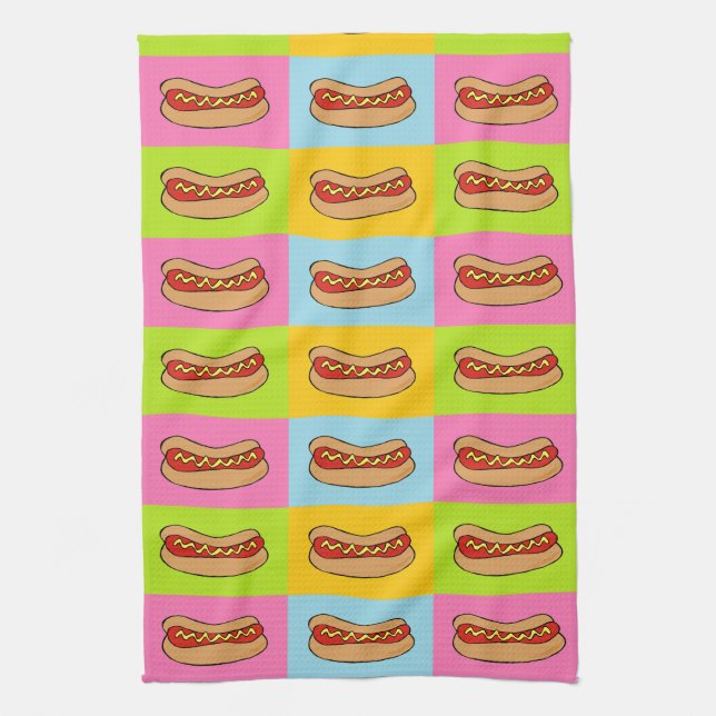 hot dogs tiled design tea towel (Vertical)