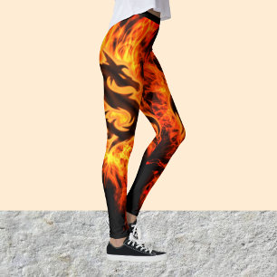 Hot Dragon Fire Orange Flames on Black, Women's Leggings