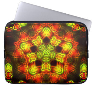 Hot ember colour stars kaleidoscope on lime green laptop sleeve