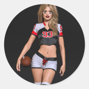 Hot Female Football Player Against Black Classic Round Sticker