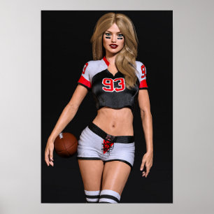 Hot Female Football Player Against Black Poster