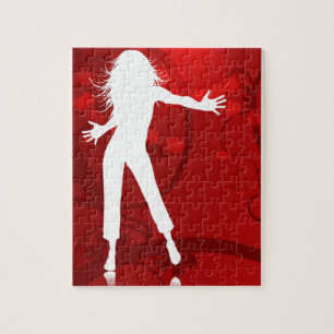 HOT FIRE RED DANCING CLUB PARTY WOMAN GIRL BABE WH JIGSAW PUZZLE