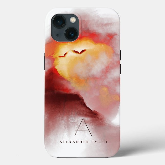 Hot Firing Sunny Mountains Landscape Monogrammed Case-Mate iPhone Case (Back)