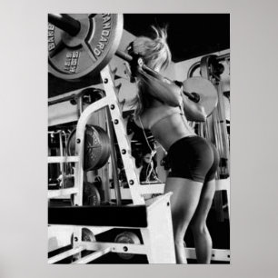 Hot Fitness Girl Squatting in Squat Rack Poster