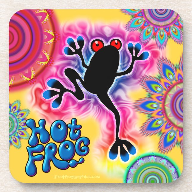 Hot Frog Surf Boho Psychedelic coaster yellow. (Front)