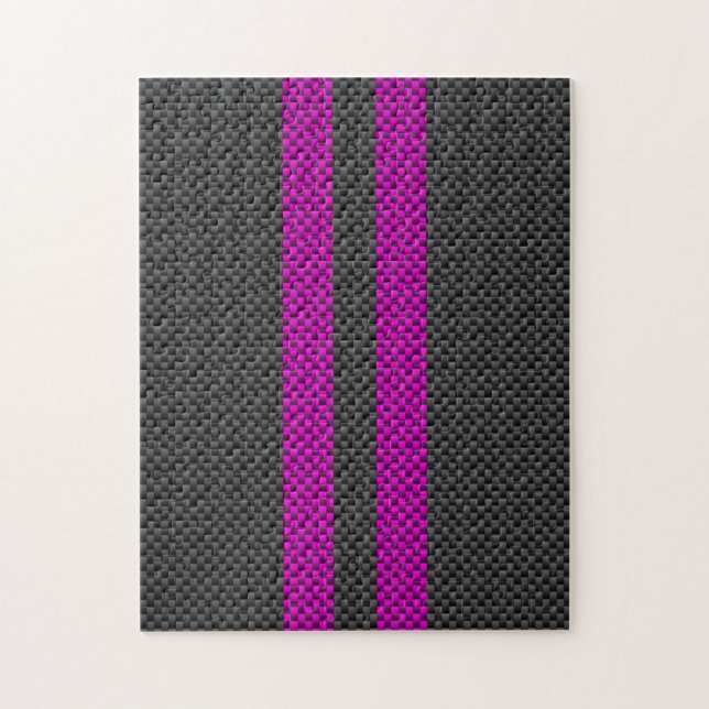Hot Fuchsia Pink Racing Stripes Carbon Fibre Style Jigsaw Puzzle (Vertical)