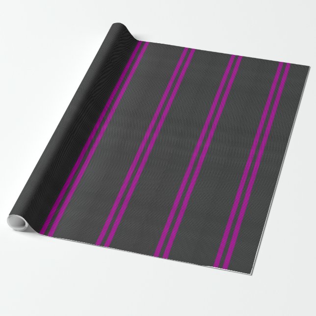 Hot Fuchsia Pink Racing Stripes Carbon Fibre Style Wrapping Paper (Unrolled)