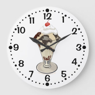 Hot Fudge Ice Cream Sundae Custom Kitchen Minutes Large Clock