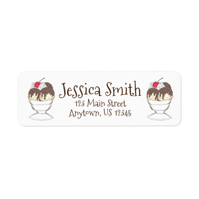Hot Fudge Sundae Ice Cream Address Labels (Front)