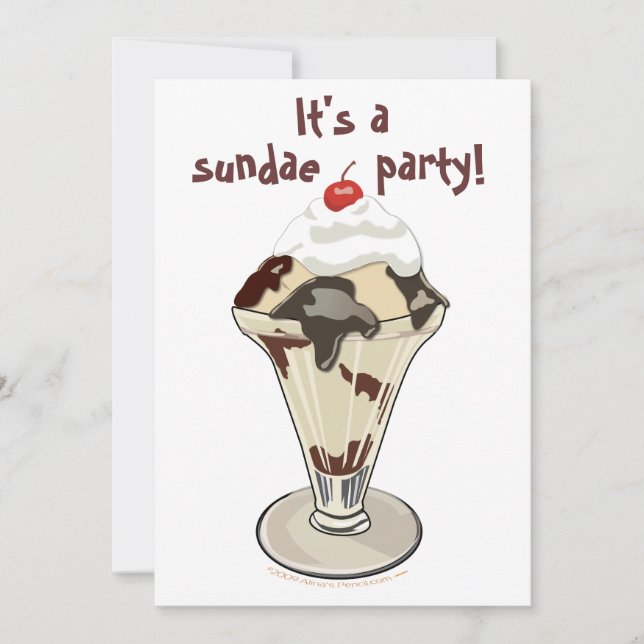 Hot Fudge Sundae Invitations for Ice Cream Party (Front)
