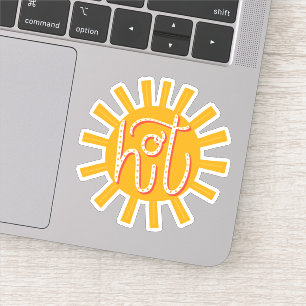 Hot. Funny cute yellow sun / Summer sunshine