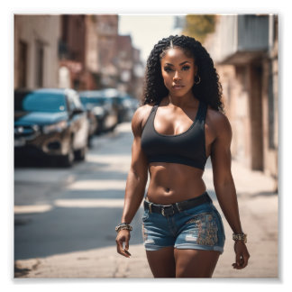 Hot Ghetto Girl in Denim Shorts Walking Streets Photo Print