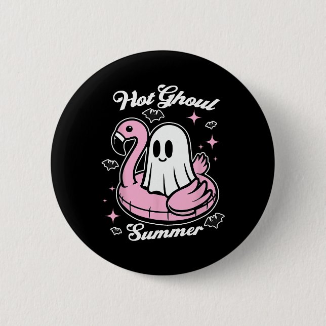 Hot Ghoul Summer Flamingo Ghost Summerween  6 Cm Round Badge (Front)