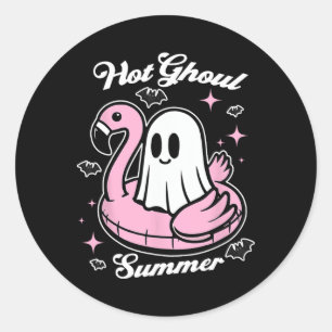 Hot Ghoul Summer Flamingo Ghost Summerween Classic Round Sticker