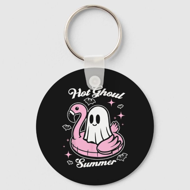 Hot Ghoul Summer Flamingo Ghost Summerween  Key Ring (Front)