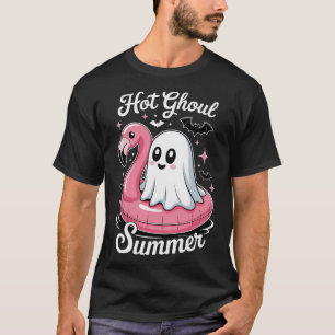 Hot Ghoul Summer Flamingo Ghost Summerween T-Shirt