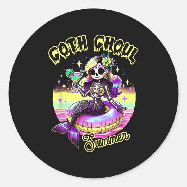 Hot Ghoul Summer Funny Mermaid Summer Vacation Haw Classic Round Sticker (Front)