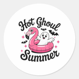 Hot Ghoul Summer Halloween Ghost Pool Party Classic Round Sticker
