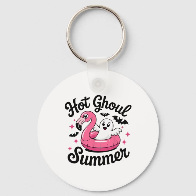 Hot Ghoul Summer Halloween Ghost Pool Party  Key Ring (Front)