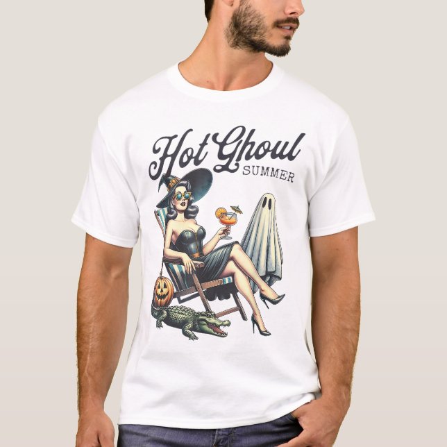 Hot Ghoul Summer Spooky Boo Beach Halloween Summer T-Shirt (Front)