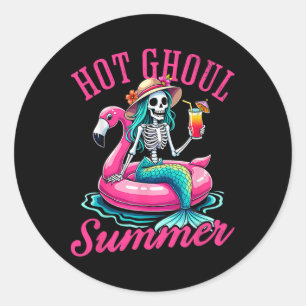 Hot Ghoul Summer Summerween Halloween Skeleton Mer Classic Round Sticker