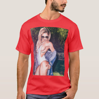 Hot Girl Graphic Tee  Beautiful Blonde Pinup Model