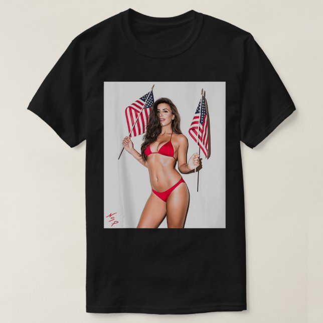 Hot Girl on  for Men  Sey Latina Patriotic US Flag T-Shirt (Design Front)