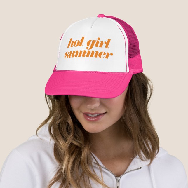 Hot Girl Summer in Pink and Orange Trucker Hat (In Situ)