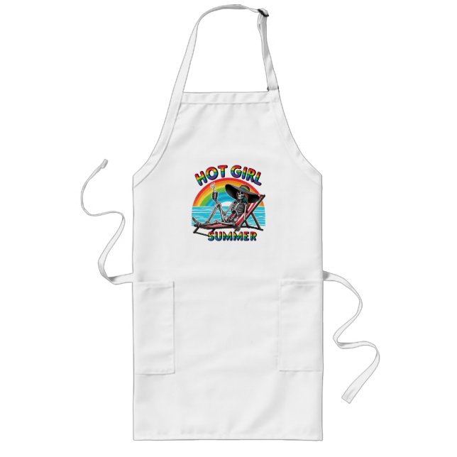Hot Girl Summer Skeleton Retro Beach Design Long Apron (Front)