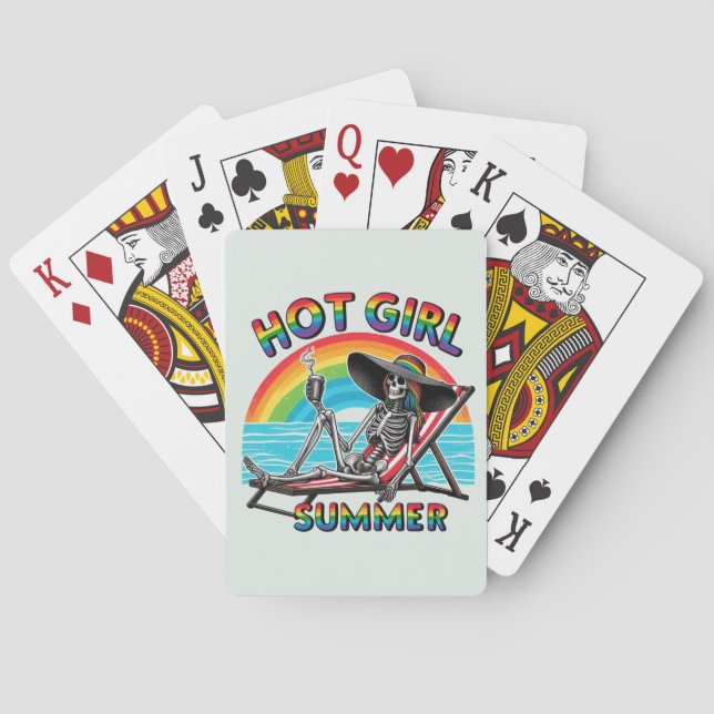 Hot Girl Summer Skeleton Retro Beach Design Playing Cards (Back)