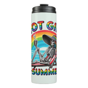 Hot Girl Summer Skeleton Retro Beach Design Thermal Tumbler