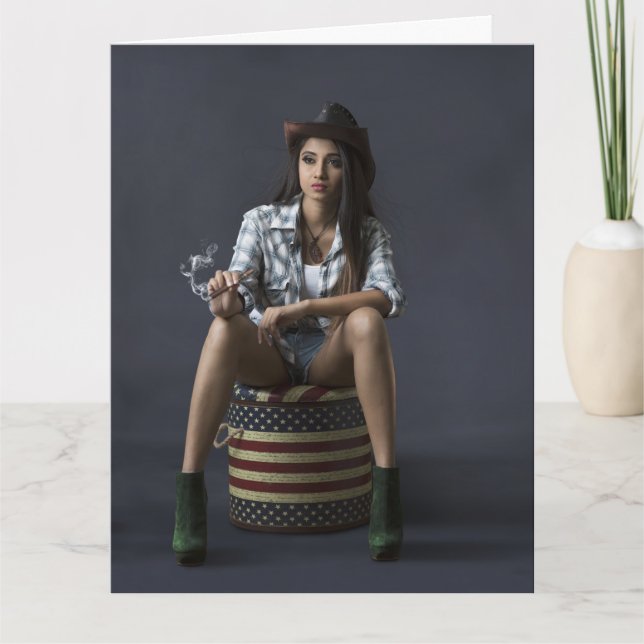  HOT GIRL WITH CIGAR BIRTHDAY GREETING CARD (Front)