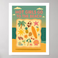 Hot Girls Go To The Beach Funny Retro Summer Quote