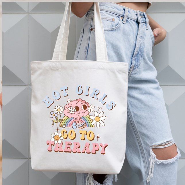 Hot Girls Go to Therapy Retro Self-Care Tote Bag (Creator Uploaded)
