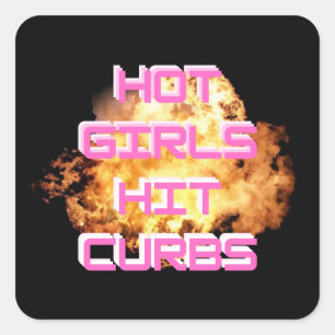 Hot girls hit curbs keychain explosion square sticker
