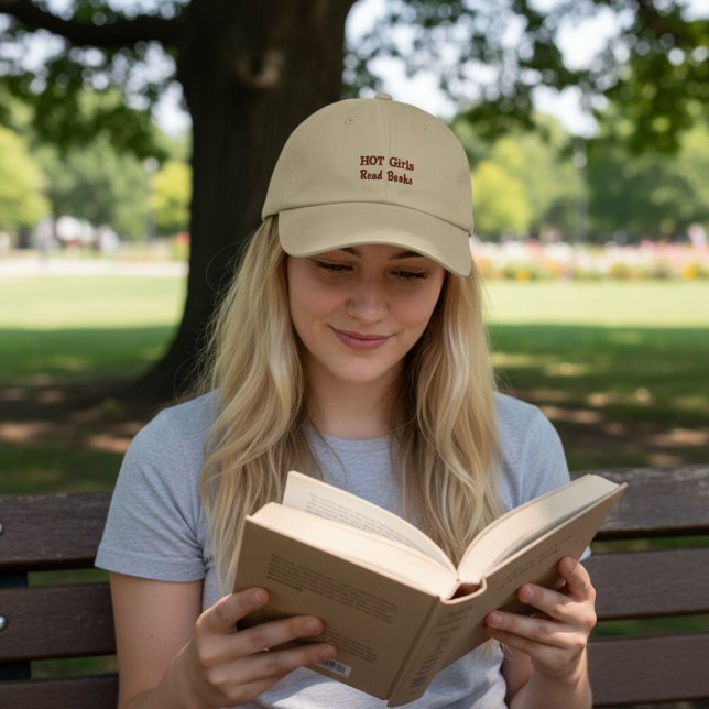 Hot Girls Read Books in Khaki Embroidered Hat (Creator Uploaded)