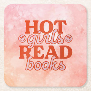 Hot Girls Read Books Square Paper Coaster