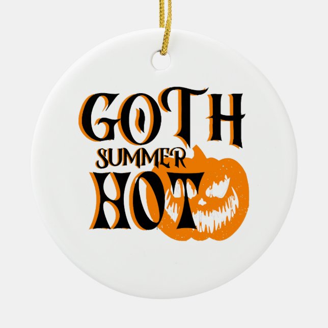 Hot Goth Summer-Horror Smiling Pumpkin Ceramic Ornament (Front)