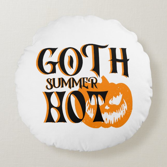 Hot Goth Summer-Horror Smiling Pumpkin Round Cushion (Front)