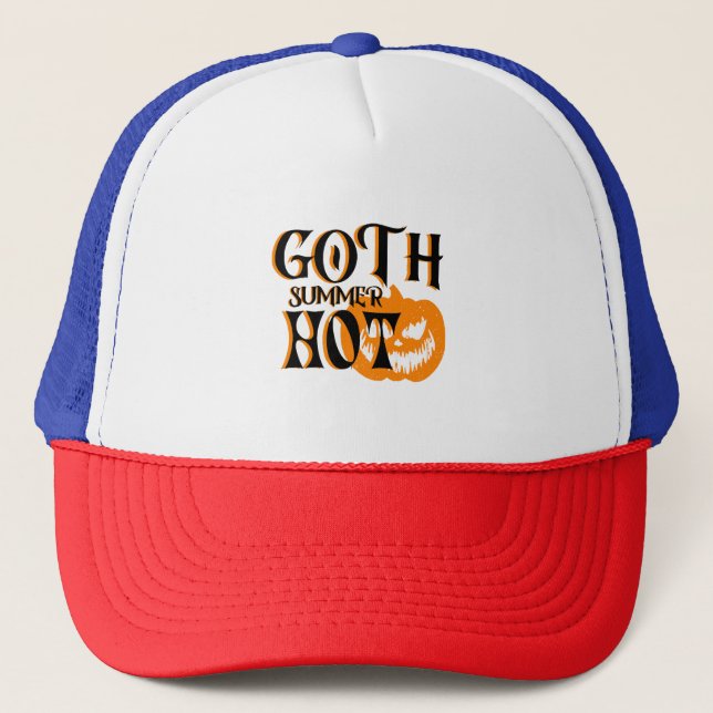 Hot Goth Summer-Horror Smiling Pumpkin Trucker Hat (Front)