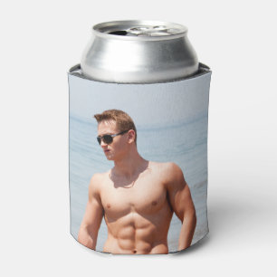 Hot Guy Bare Chest Muscular Abs Beach Shirtless Can Cooler