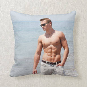 Hot Guy Bare Chest Muscular Abs Beach Shirtless Po Cushion