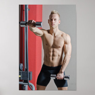 Hot Guy Blonde Sexy Shirtless Muscle Man Works Out Poster