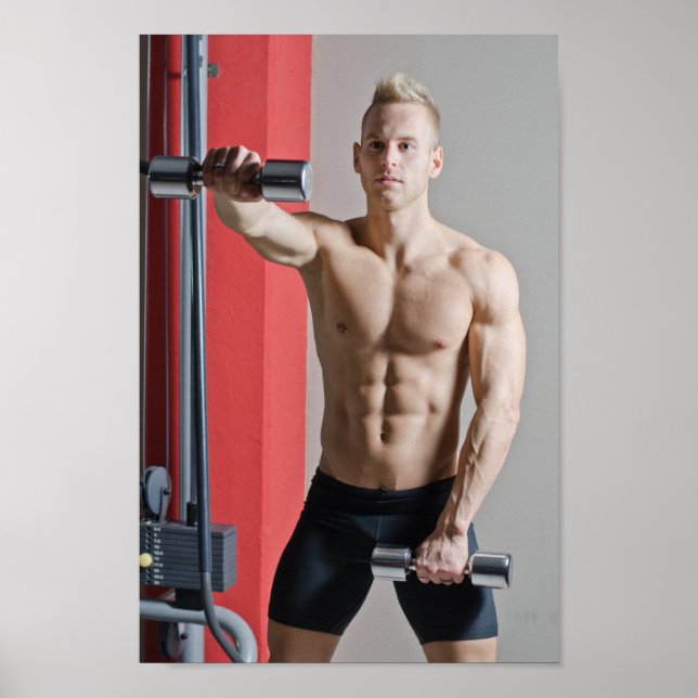 Hot Guy Blonde Sexy Shirtless Muscle Man Works Out Poster (Front)