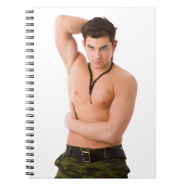 Hot Guy Gym Dude Big Biceps Weight Training Camo Notebook (Front)