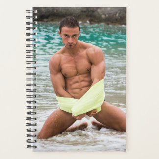Hot Guy Kneels In Water Sexy Shirtless Muscle Man Planner